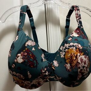 Cacique Floral Bra in Teal and Burgundy Lightly lined Full Coverage